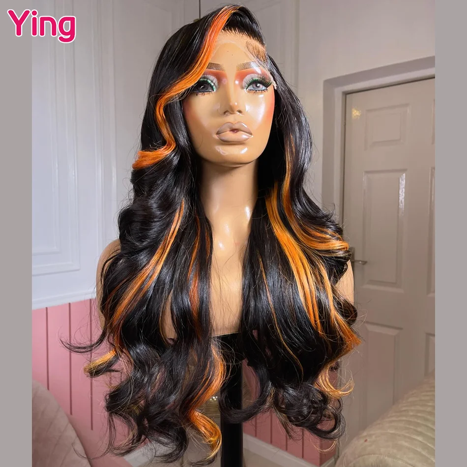 

Ying Orange Highlight Peruvian Body Wave 13x4 Wear To Go Glueless 200% 13x6 Lace Front Wig PrePlucked With Baby Hair 34 Inch
