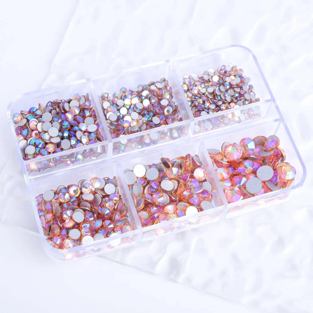 QIIY 6-Gitter-Mixgröße 1440 Stück SS6-SS20 Glas Flatback Strass Kristall AB Stein für Nageldekoration Kleidungszubehör – Detail 12