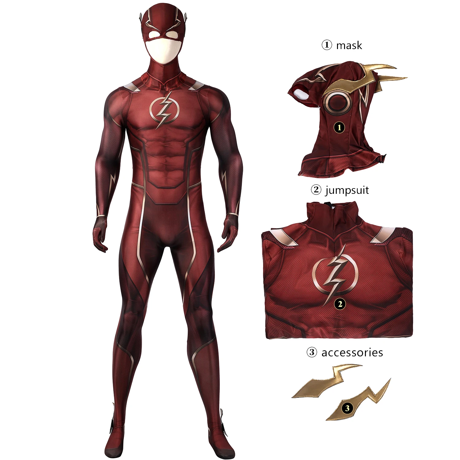 Super-herói barry allen flash cosplay macacão headwear máscaras halloween  carnaval festa masquerade bodysuit roupas traje terno - AliExpress, image size:1500x1500