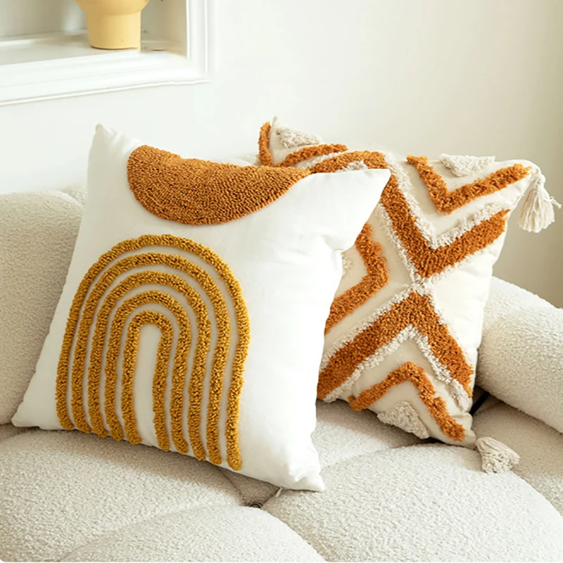 골든 오렌지 Tufted 쿠션 커버 45*45cm 코 튼 캔버스 기하학 Tufted 수 놓은 베개 케이스 소파에 대 한 장식 쿠션