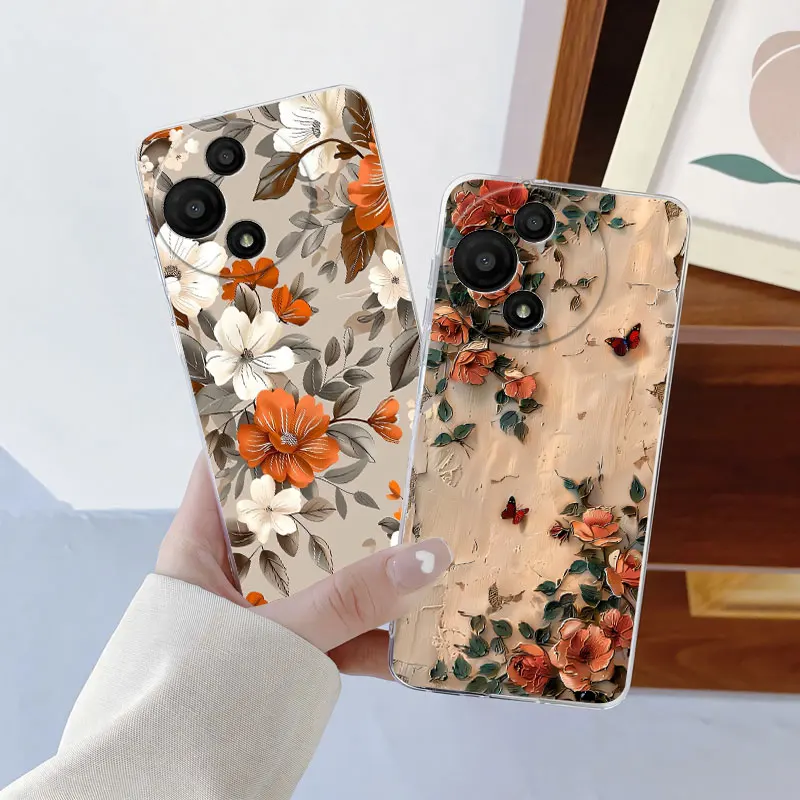 Floral Marble Design Transparent Silicone Phone Case - Soft Protective Cover