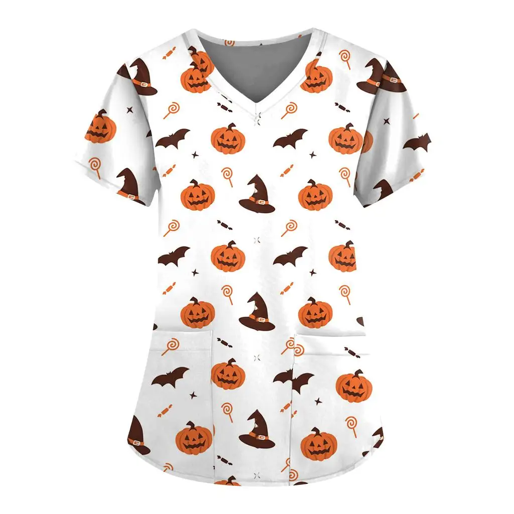 Sommer Halloween V-Ausschnitt kurz ärmel ige Pflege medizinische Uniformen Hemden Unisex T-Shirt Hotel Krankenhaus Arzt Betrieb Peeling T-Shirt – Detail 8