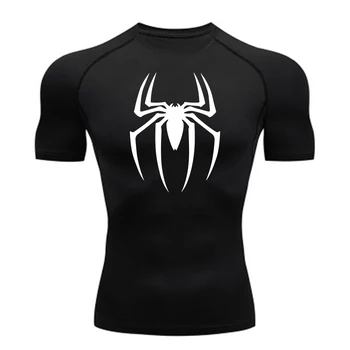 2025 Men's Spider Print Compression Shirt, Quick Dry T-Shirt, Gym Running Jersey, Breathable Short Sleeve, Spring, Summer, S-3XL 1