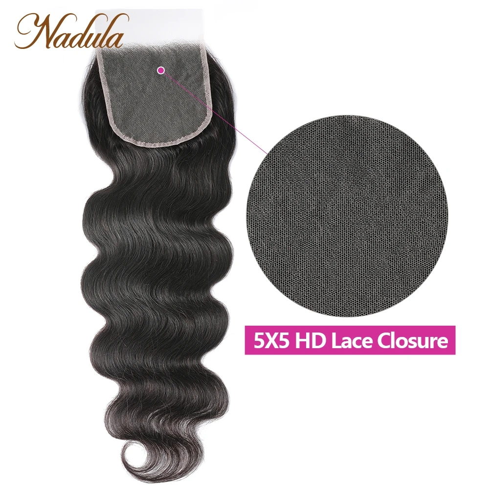 Nadula Hair Chiusura in pizzo HD 5x5, Chiusura in pizzo per capelli brasiliani Body Wave, 14-20 pollici, Chiusura in capelli umani Remy pre-strappata con pizzo svizzero - immagine 2