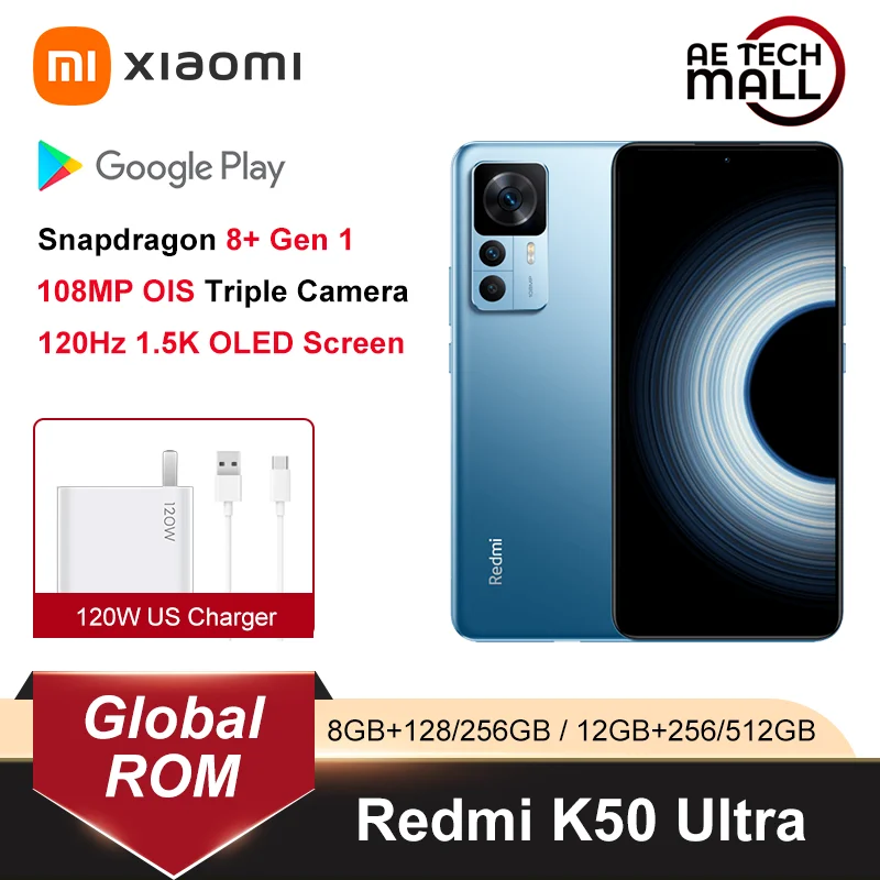 Xiaomi-Redmi k50 ultra 5g,256gb/512gb,snapdragon 8 gen1  108mpカメラ,バッテリー5000mah,充電器120w