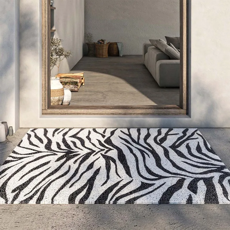 

Minimalist Black and White Line Texture Entrance Door Carpet Anti-slip Wear-resistant Scratching Floor Mat Home Cuttable Rug 양탄자