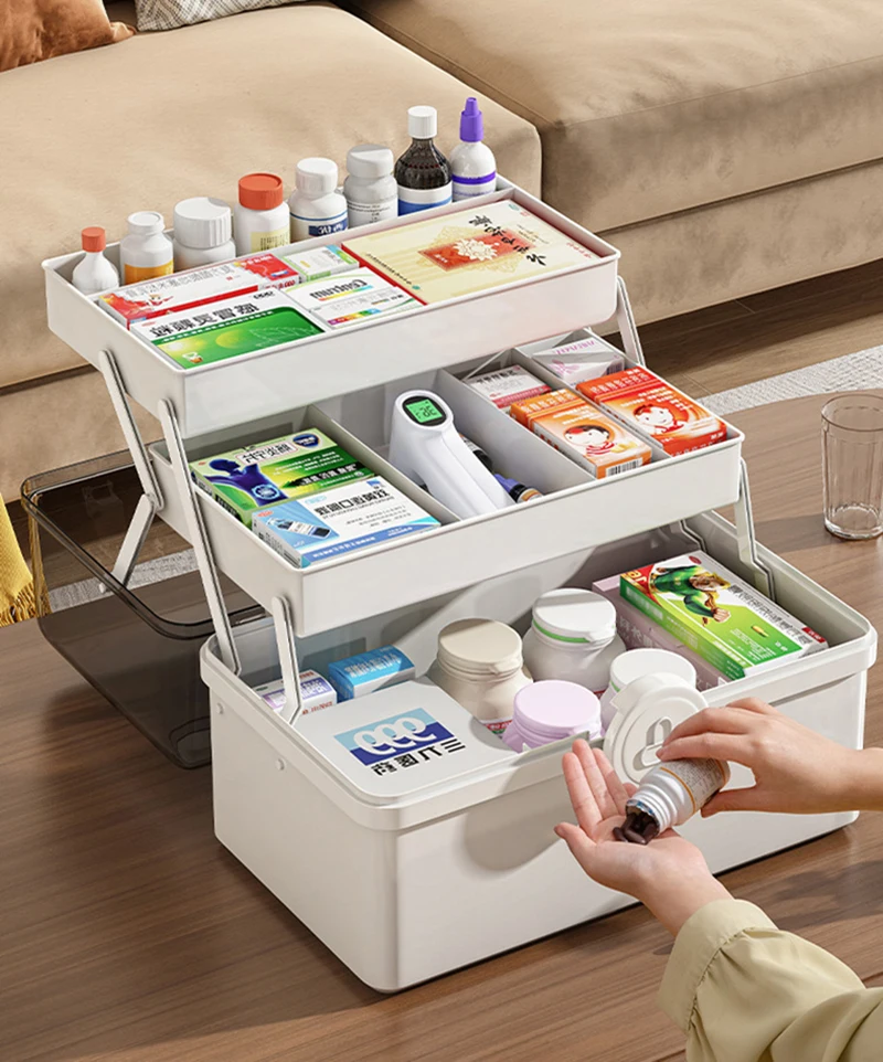 大容量ファミリー薬オーガナイザー、収納ボックス、ポータブル