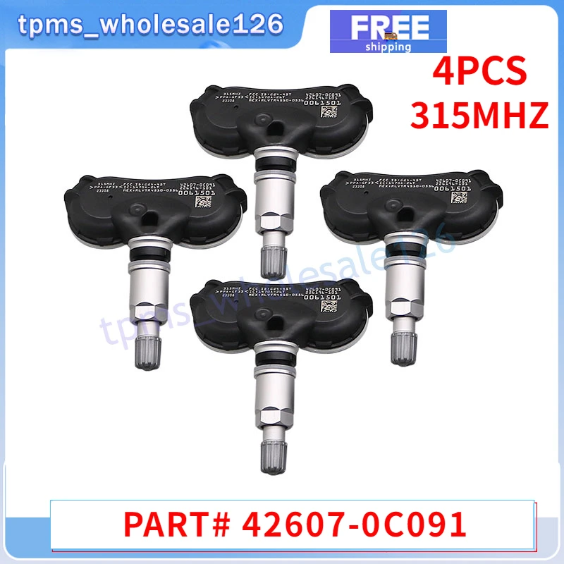 4PCS Tire Pressure Monitor Sensor 42607-0C091 For 2020 Toyota Highlander RAV4 Sequoia Tundra 315MHZ TPMS TYRE SENSORS 426070C091