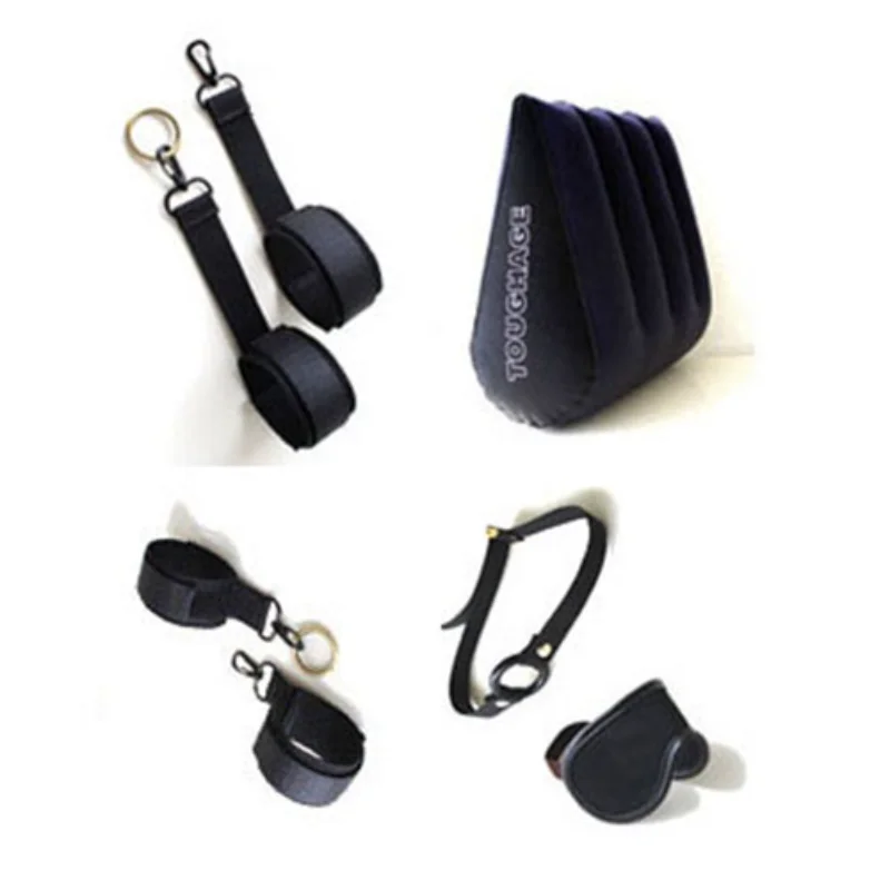 Inflatable Sexual Sex Pillow Triangle Cushion Position Aid Sex Furniture Body Pad Open Mouth Gag Eye Mask Hand Ankle Cuffs Set