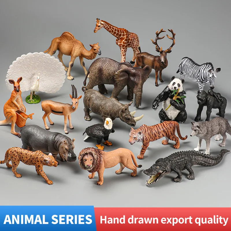 Montessori Wild Animals Model Toy Set Lion Elephant Antelope Action Figures Miniature Zoo Figurines Educational Kids Gift