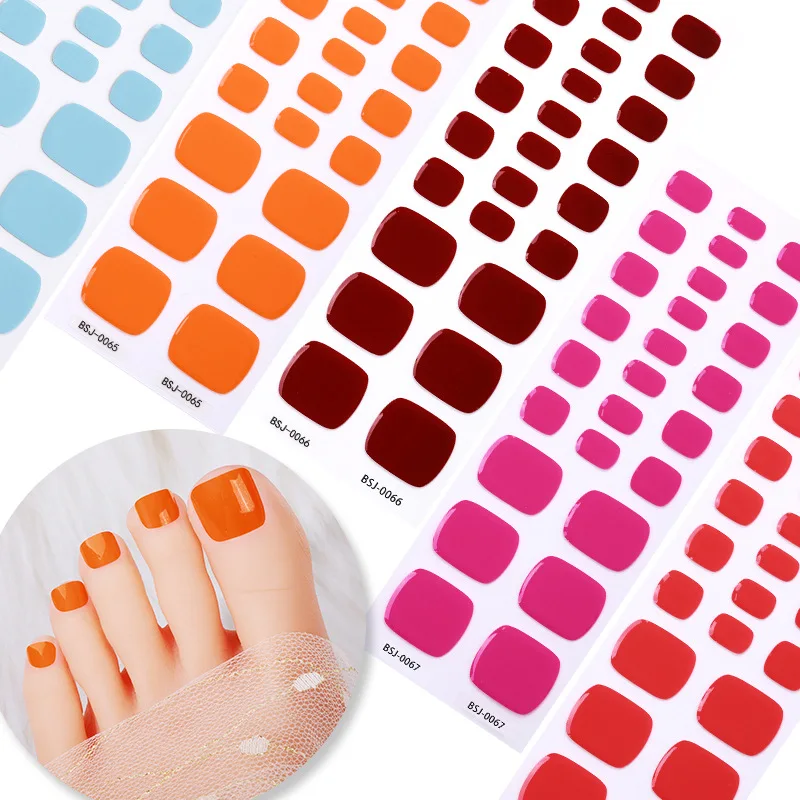 26 pcs Toe Semi Cured Gel Nail Art Polish Stickers Waterproof Full Cover Nail Wraps With Tools Manicure Sticker Decoration