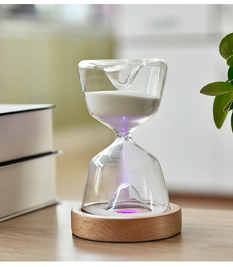 15 Minutes Hourglass Sand Timer Time Management Tool Creative Remote Control Glass Hourglass Ornaments Wood Bottom Night Light