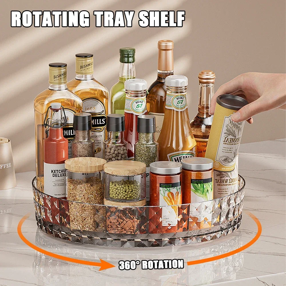 360 Degree Rotating Kitchen Storage Spice Rack Cabinet Storage Tray Non-Slip Spice Round Rack Tray Cosmetic Organizer