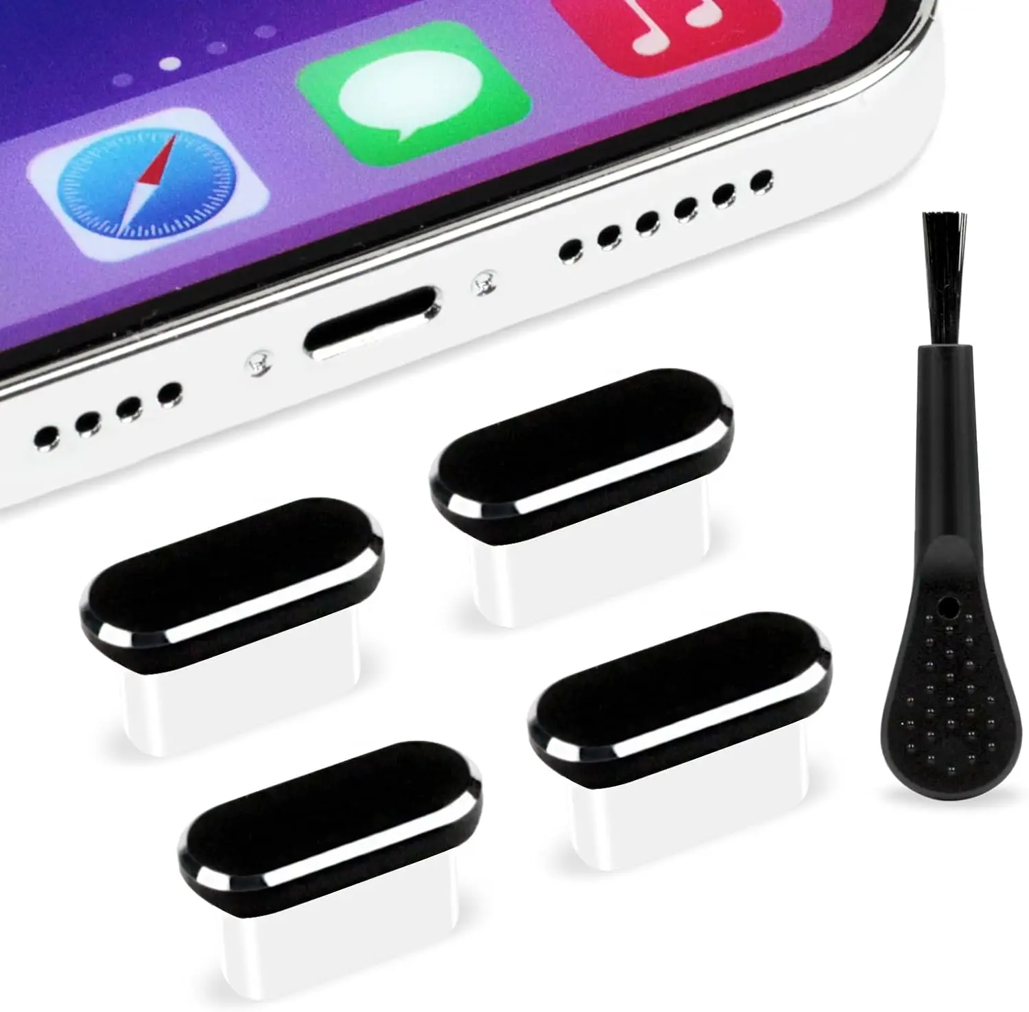 4-Pack USB-C Dust Plugs with Cleaning Brush - Universal Charging Port Covers