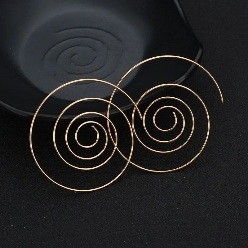 Delysia King Women Cute Unique Temperament Round Spiral Earrings Romantic Alloy Simplicity Aestheticism Geometric Dangler