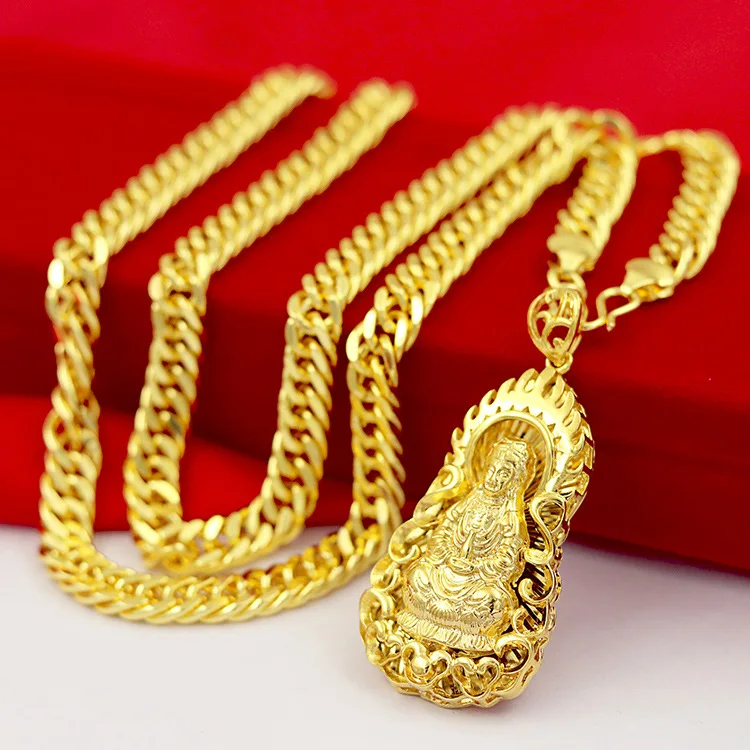 24 K Gold Necklace Men Dragon Guan Gong Pendant 9999 Real Gold Necklace