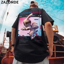 

ZAZOMDE Hip Hop Tee Oversize T Shirt Streetwear Cartoon Letter Print T-Shirt Harajuku Cotton 2022 Summer Short Sleeve Tshirt Men
