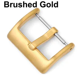 Elegant Stainless Steel Watch Pin Buckle - Brushed Matte Finish in Silver, Gold, Black - Leather Band Clasp Accessories - 22mm (Brushed Gold)