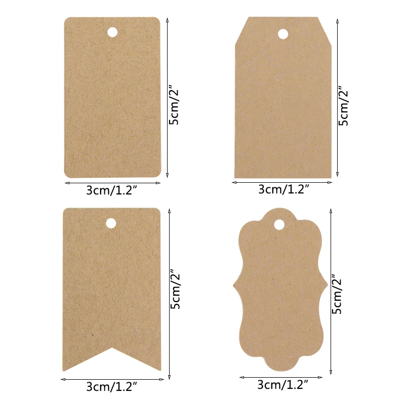 100 Etichette Regalo In Carta Kraft Con Spago - 5x3 Cm, Marroni, Con Foro, Per Matrimoni, Fai Da Te, Appendere