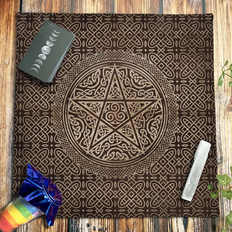 

Pentagram Tarot Tablecloth Celtic Knot Wooden Texture Altar Cloth Reiki Spiritual Pagan Witchcraft Astrology Oracle Card Pad New