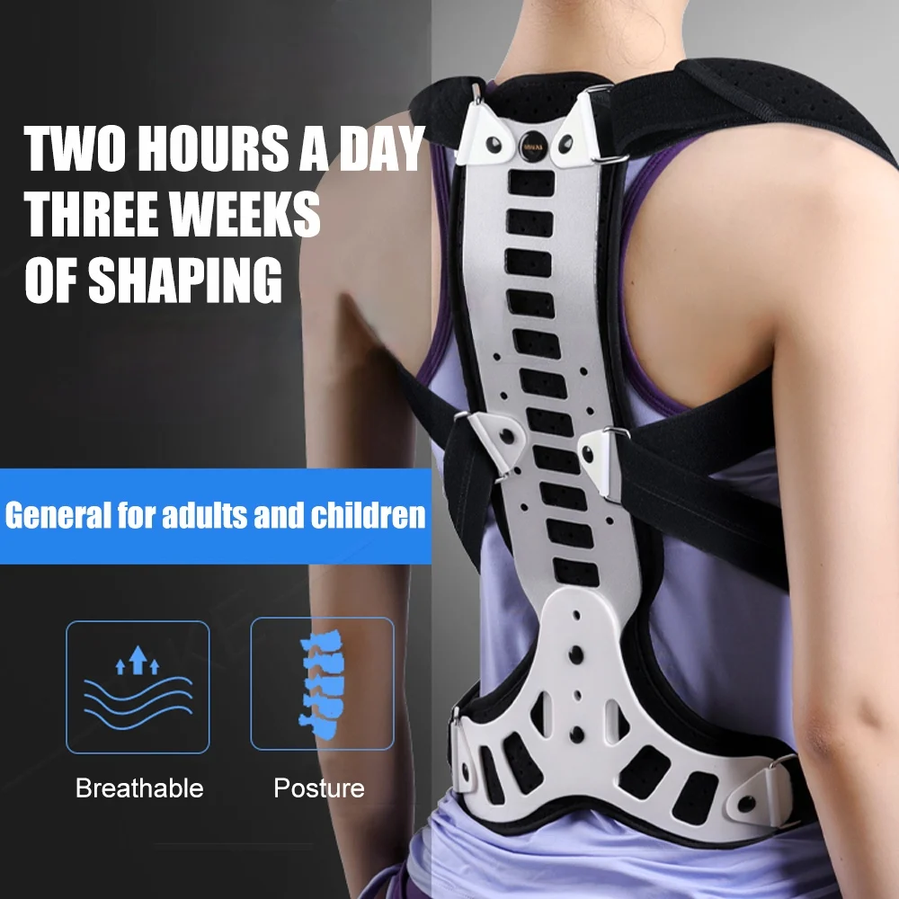 

Metal Adjustable Shoulder Posture Back Corrector Brace Men and Women Clavicle Support and Hunching Back Trainer Pain Relief