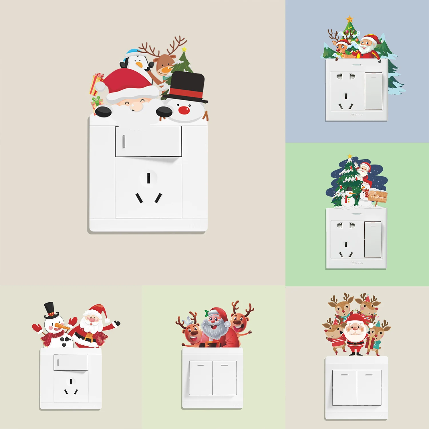 

1 шт., новогодние и рождественские наклейки на стену, Праздничные наклейки на переключатель, рождественские наклейки на стену, декоративные съемные наклейки на стену, украшение