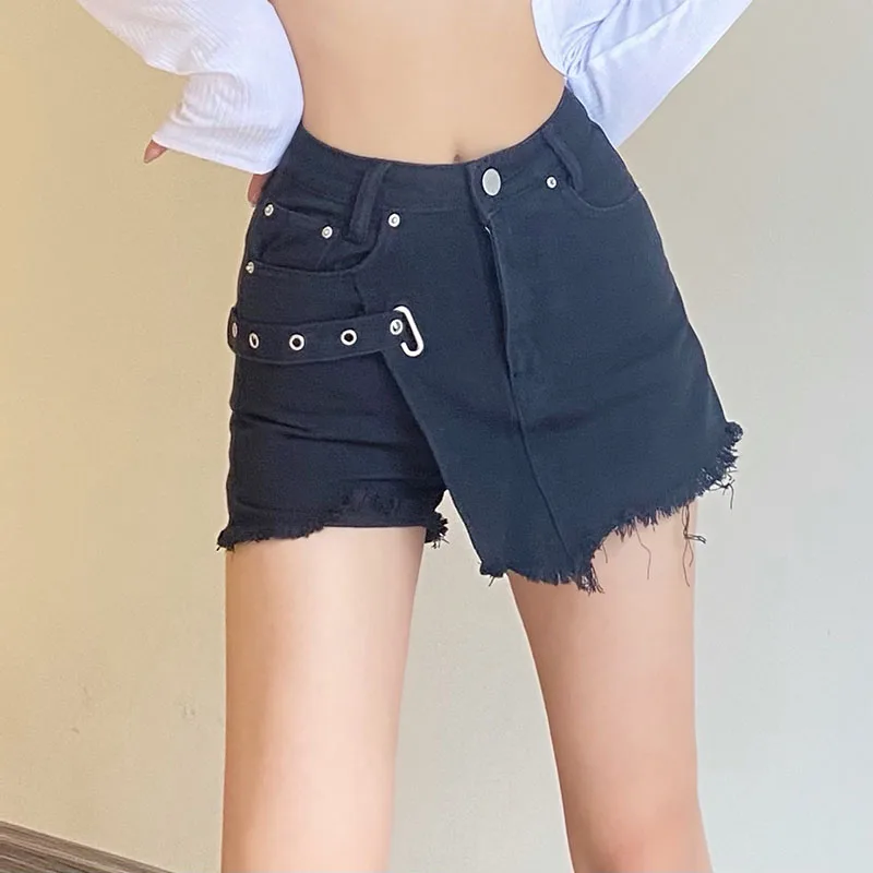 

New Woman Burr zipper Short Jeans High Waist Slim Denim Shorts Summer Vintage Black Streetwear Female Sexy Shorts