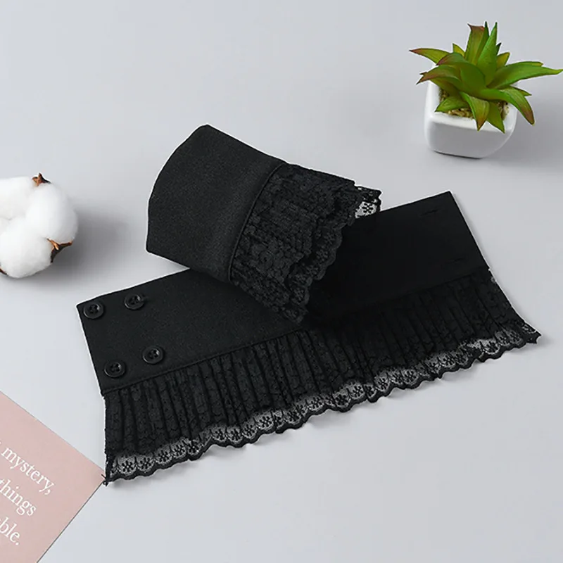 

1 Pair Women Fake Flare Sleeves Girls Pleated False Cuffs Detachable Sleeves Sweater Wrist Warmers Female White Horn Cuffs