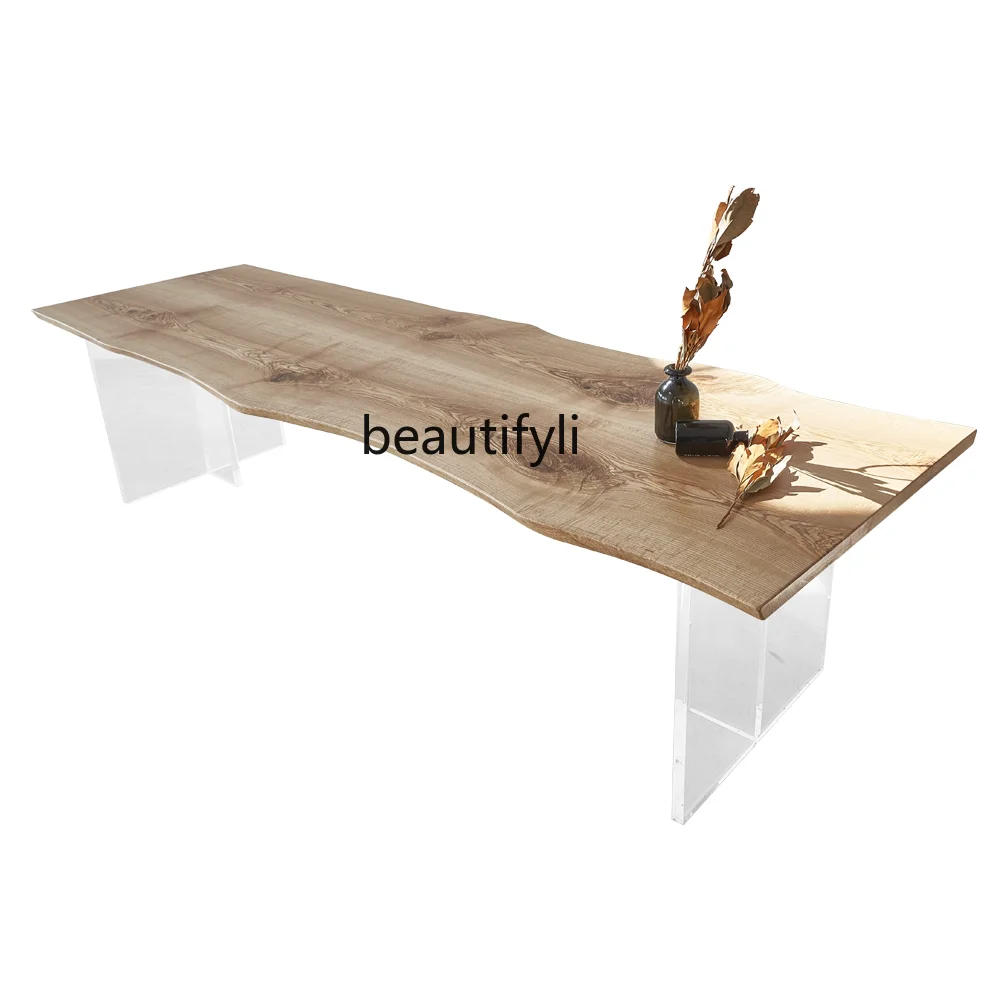 

White Wax Simple Modern Solid Wood Desk Log Large Board Meeting Length Tea Table Coffee Table
