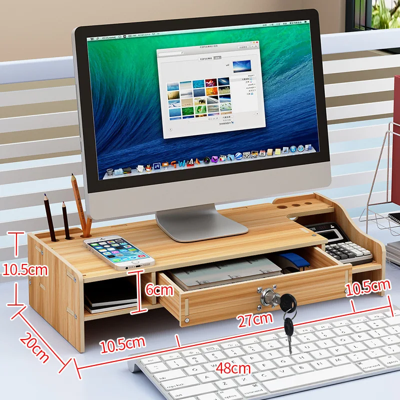 Computer Monitor Increase Rack Bracket File Rack Wooden Office Desk Storage Finishing Rack Shelf Storage Box Office Accessories pink cute monitor stand desktop storage wood bracket storage box laptop desktop computer monitor increase rack office supplies