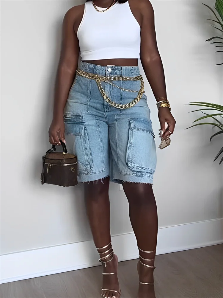 Wmstar Jeans Women High Waist Denim Boyfriend Cargo Pockets Korean Streetwear Stretch Shorts Pants Wholesale Dropshipping S-3XL