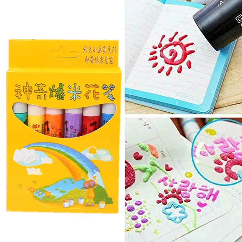 Popcorn Paint Pens 6 Colors 3D Safe Decorating Art Drawing Tool for Greeting Birthday Cards Kids