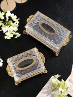 Crystal Glass Tissue Box Golden Brass Transparent Paper Box Household Kitchen Storage Vintage Desktop Tissue Holder Accesorios 1