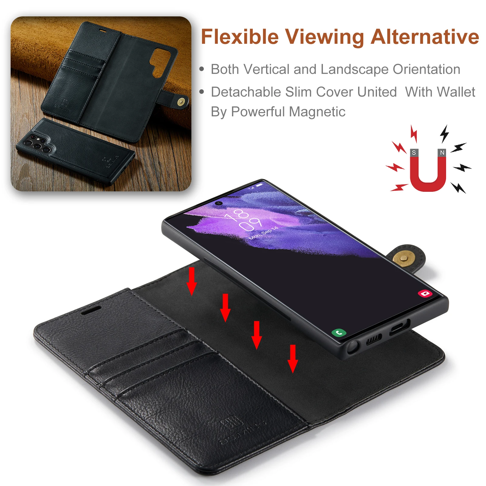 DG.Ming For Samsung S23 S22 S21 S24Ultra/Plus Note20 Ultra Leather Magnetic Wallet Phone Case for Galaxy A73 A34 A54 A14 A53 A33