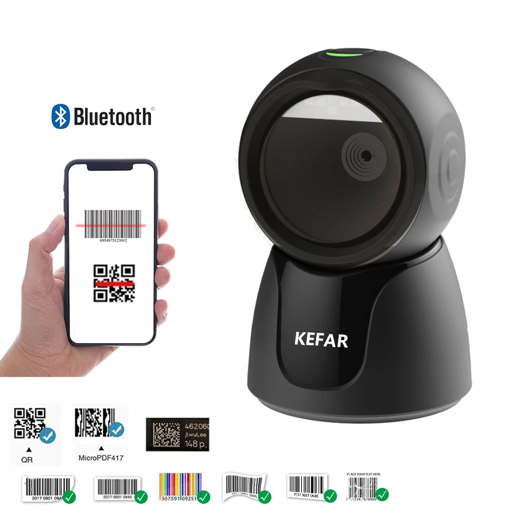 Wireless Desktop 2d qr Barcode Scanner Bluetooth Omnidirectional Maos Livres Leitor wireless desktop 2d qr barcode scanner bluetooth omnidirectional maos livres leitor