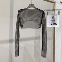 2023 new sexy bright diamond short top Slim thin Ms. hot drill long-sleeved T-shirt sexy leak waist nightclub - Image 3
