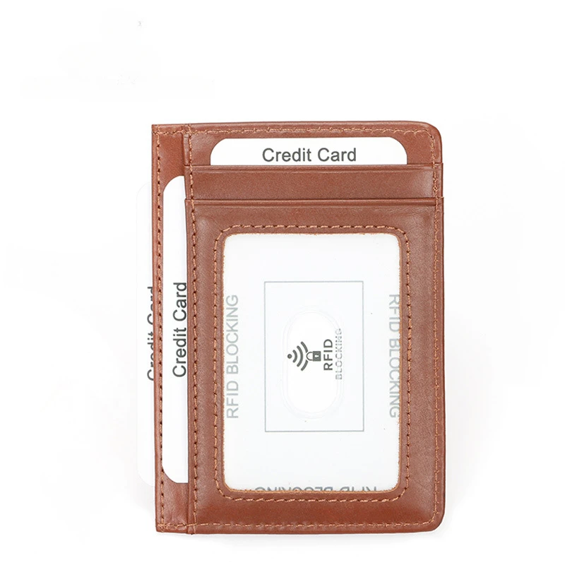 New style men's card RFID bank card holder leather wax leather casual fashion light and compact leather card holder.
