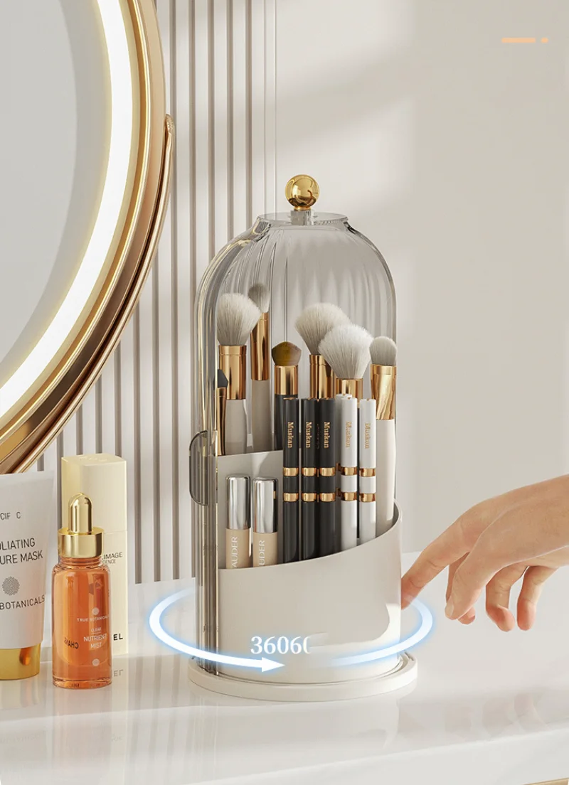 360° Rotating Makeup Brush Holder Desktop Makeup Organizer Cosmetic Storage Box Lipstick Eyebrow Pencil Holder Jewelry Container