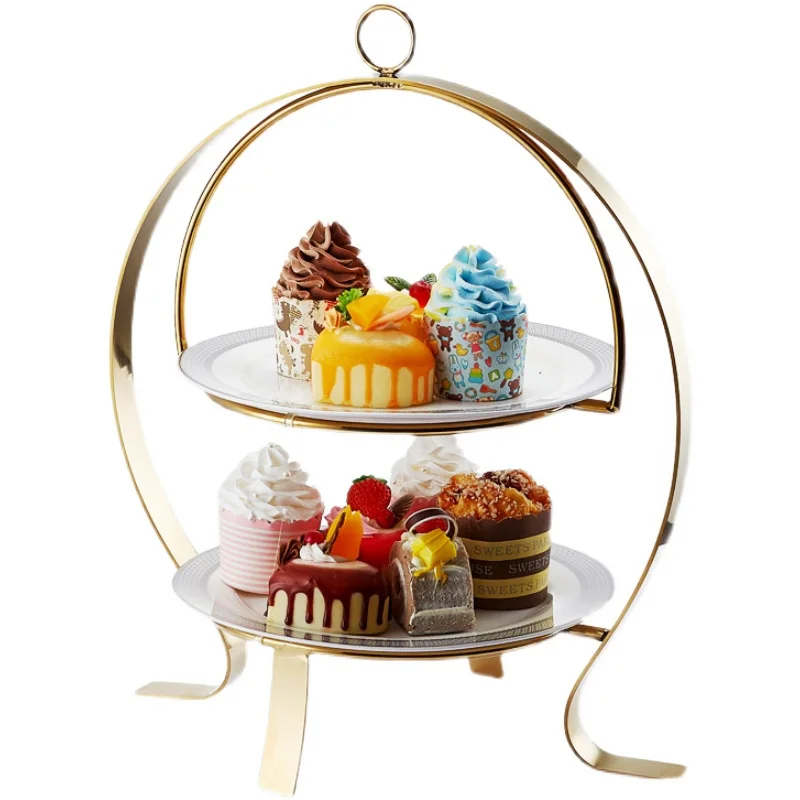 

Free shipping Afternoon Tea Tray Dim Sum Rack Hotel Three-Layer Cake Stand Advanced Dessert Table Display Stand Stainless Steel