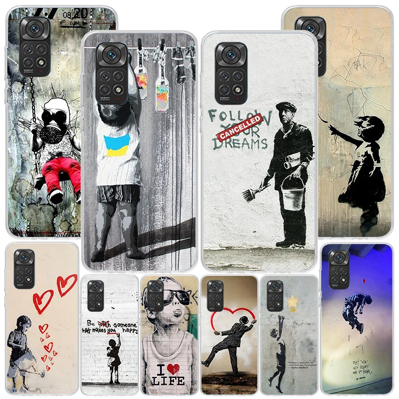 Street Art Banksy Graffiti Phnoe Case Per Xiaomi Redmi Note 12 11S 11E 11 10S 10 Pro Plus 9 9S 11T 9T 8 8T 7 Global Unique Cover