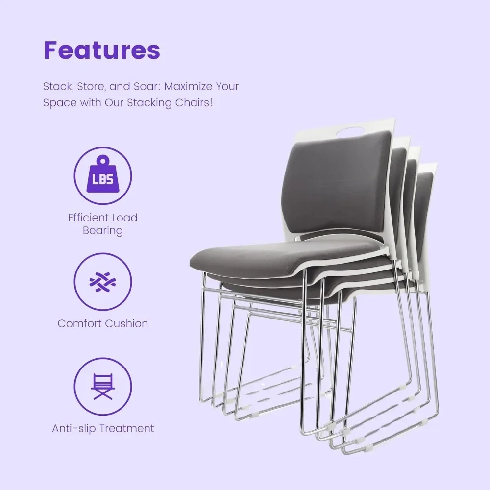 4 Pack Stacking Chairs 1102LB Capacity Home Office Guest Chair Set with Sled Base,Reception Chair for Waiting Room, Gray Color