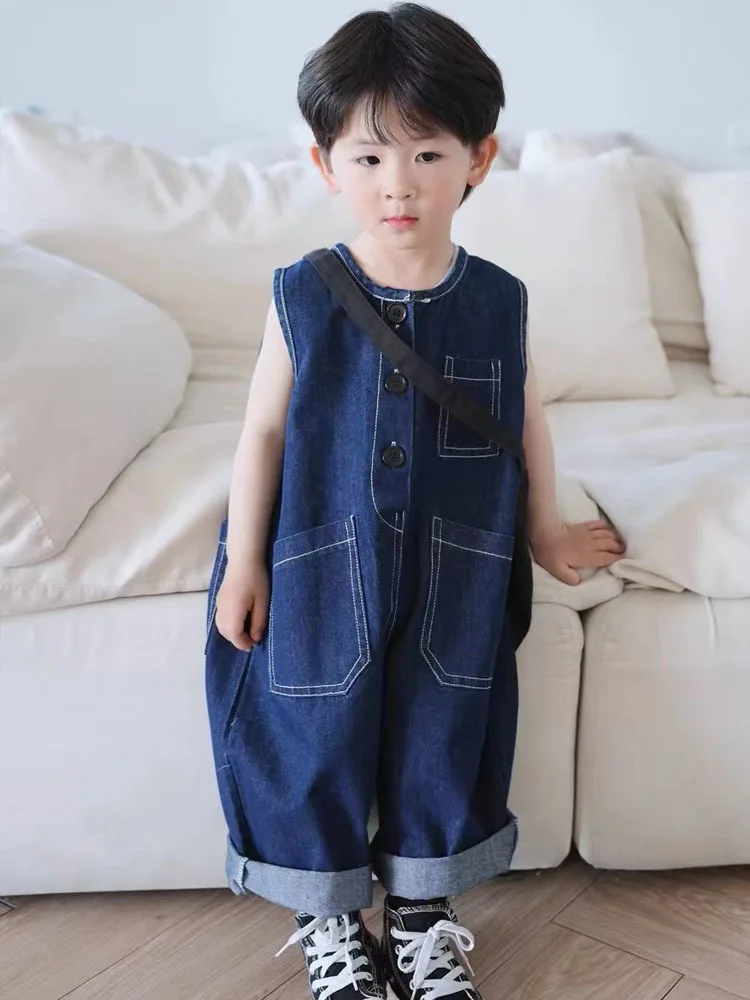 

Boys And Girls' Strap Pants Spring And Autumn Sleeveless Denim Jumpsuit Baby Loose Pants Trend Children's Girl Jumpsuit