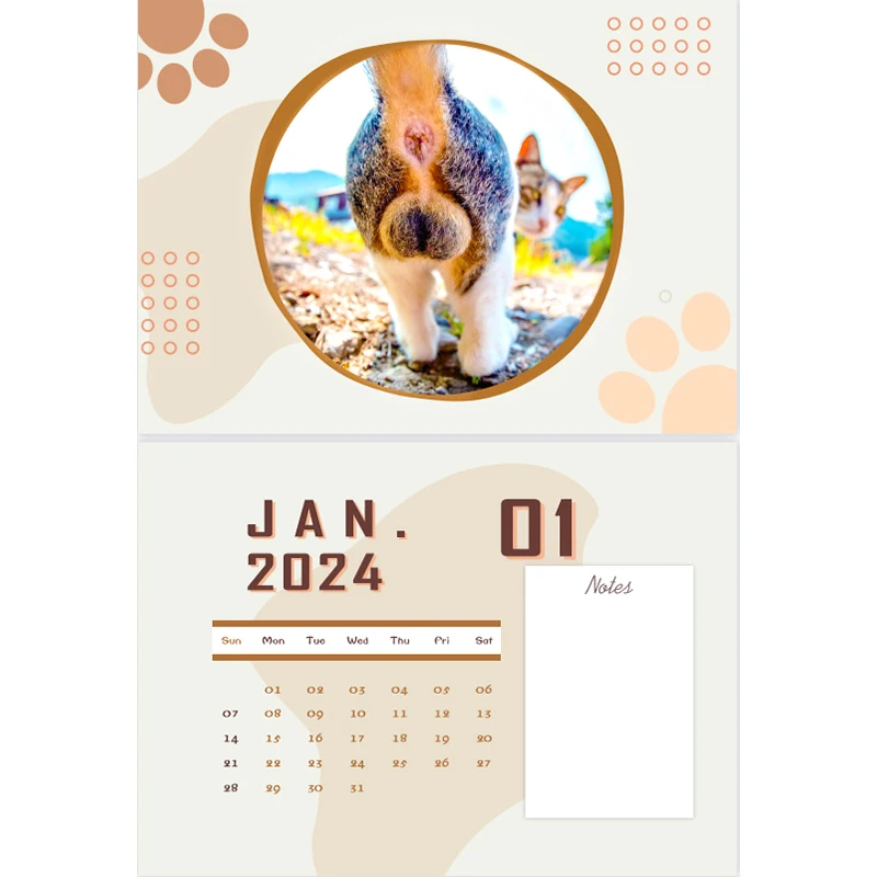 Calendrier mural drôle de chat portable, 12 mois, pendu, flipping, mensuel,  à partir de janvier 2024 décembre 2024, 2024 - AliExpress