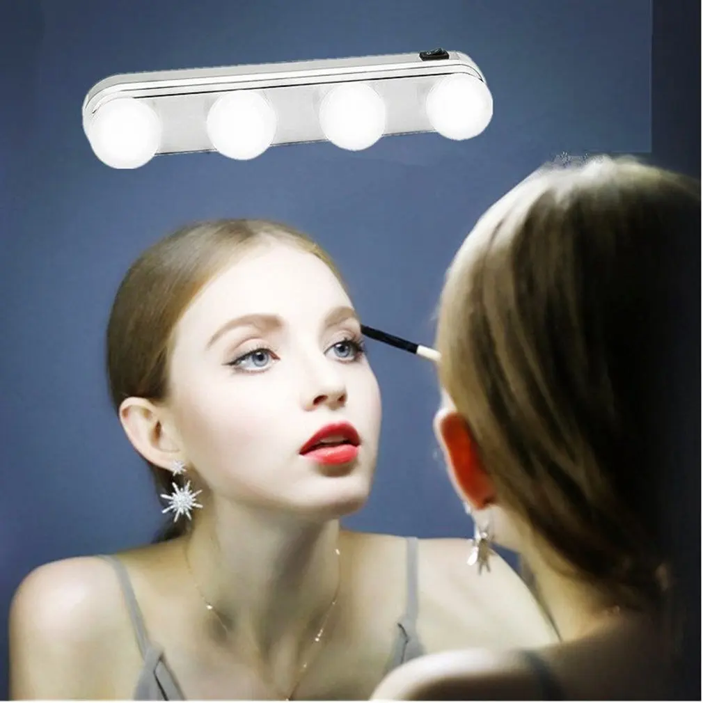 4 램프 메이크업 Spiegel Licht Koplamp geanstalleerd handiger Zuignap Make Lamp Led Spiegel Licht Batterij Aangedreven Gift