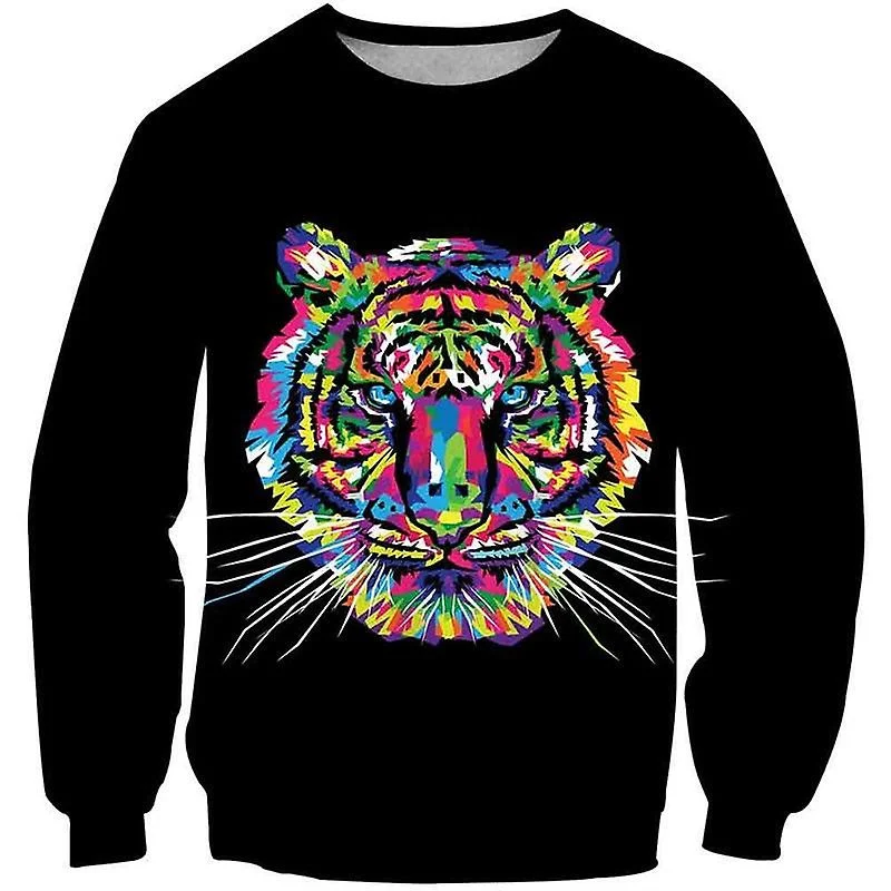 

3D Printed Tiger Lions Hoodie For Men Animal Pattern Long Sleeved Sweatshirt Round Neck Pullovers Sports Running Street Clothes