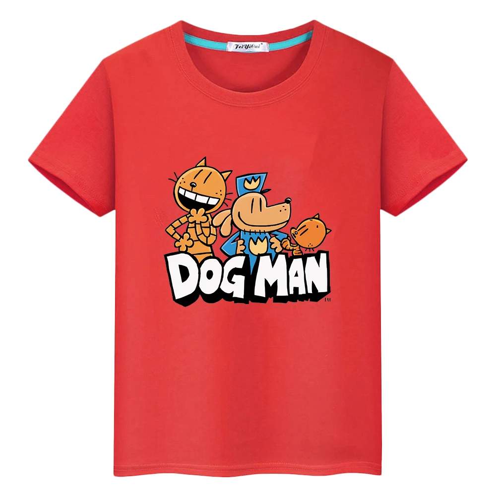 Dog Man Print t shirt for kids boy 10years Kawaii 100%Cotton Short Tops Anime Tees pride tshirt y2k one piece kids clothes girls 6