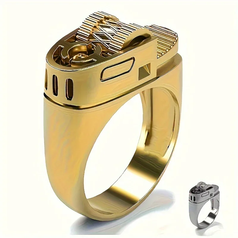 Men's Trendy Fashionable Copper Ring Cool and Creative Simulation Lighter Design  Ring