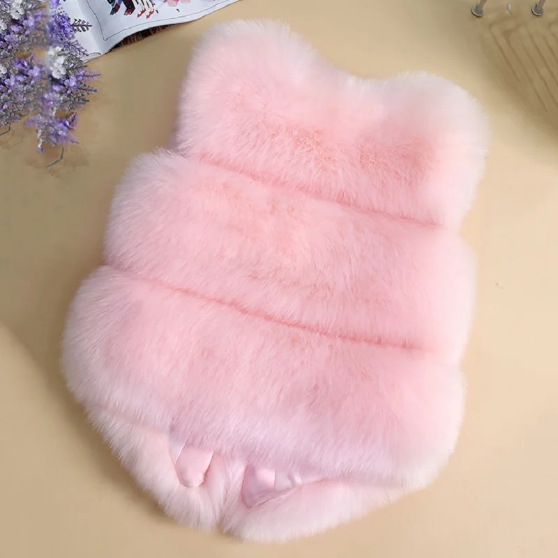 High Quality! Girls Faux Fox Fur Vest Candy colors children winter coats Smooth Fox Fur Jacket for kid Faux Outwears