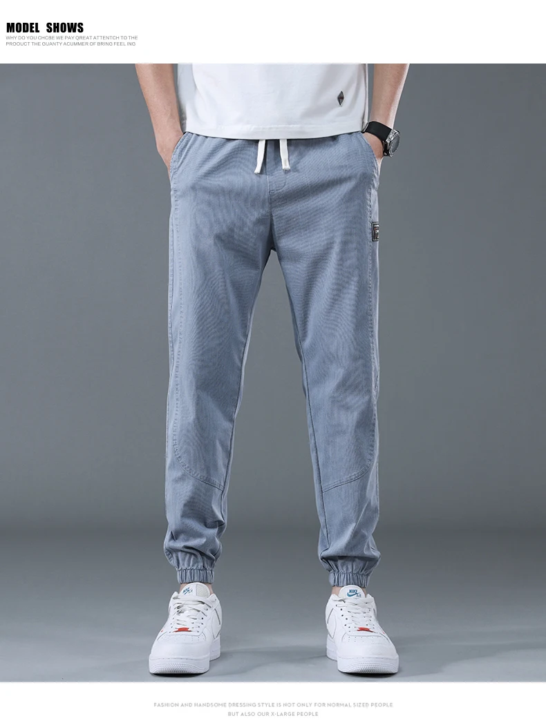 Blue Casual Pants Men Baggy Sport Pencil Pants Autumn Streetwear Fashion  Side Stripe Elastic Waist Joggers