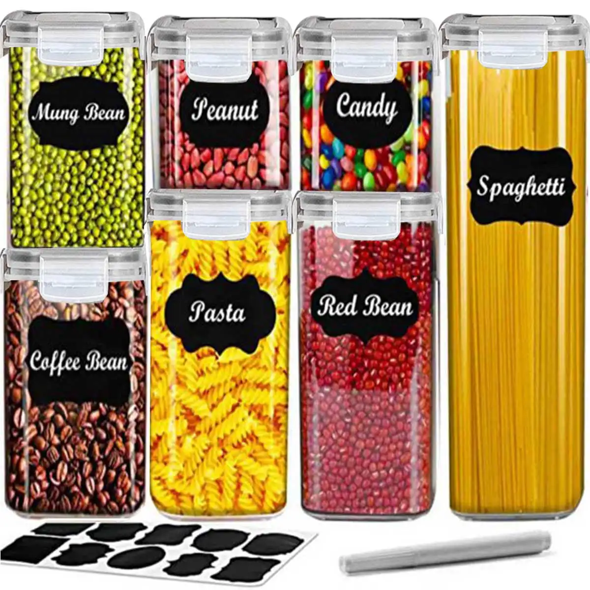 

Food Storage Containers,7 Pieces BPA Free Plastic Airtight Kitchen Organization and Storage with Lock Lids . Labels and Marker